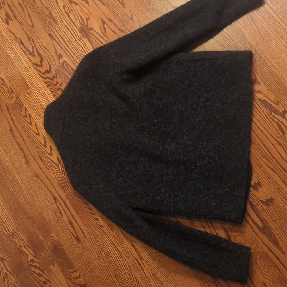 Alpaca blend Quiet Luxury deep charcoal gray soft Open-Front Cardigan Sz M - Picture 6 of 9